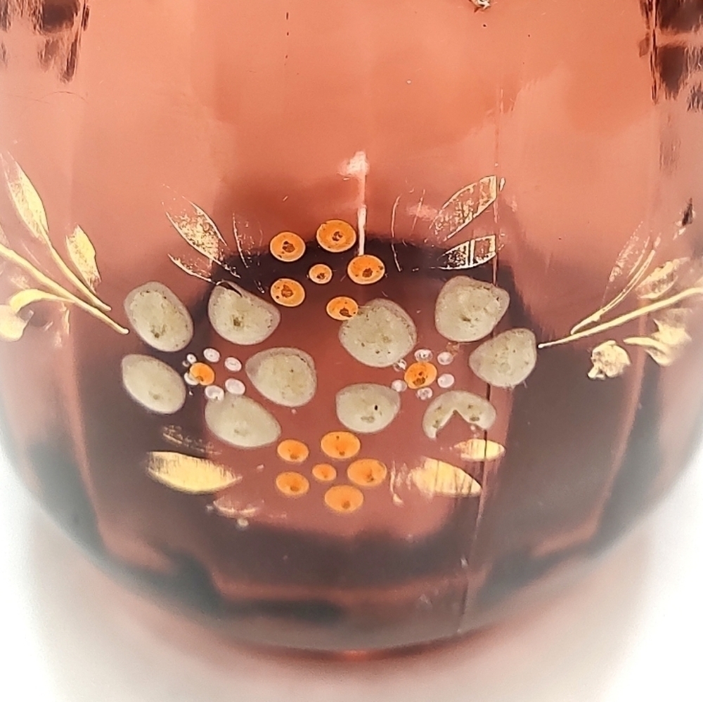 Vintage Amber Glass Serving Set – Hand-Painted Floral Butter Dish, Creamer & Cup - Picture 13 of 15